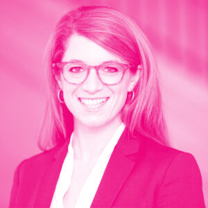 Ariel Stern's headshot with a hot pink filter.