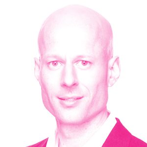 Brice Scheschuk's headshot with a hot pink filter.