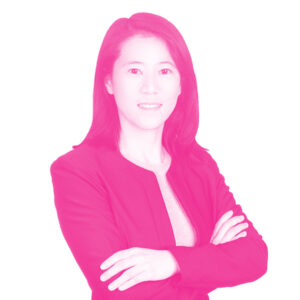 Chih Ting Lo's headshot with a hot pink filter.