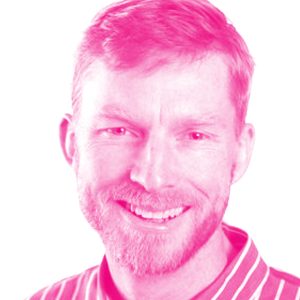 Duncan Stewart's headshot with a hot pink filter.