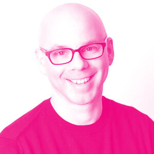 Edoardo De Martin&#039;s headshot with a hot pink filter.