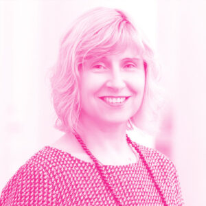 Heidi Kakko's headshot with a hot pink filter.