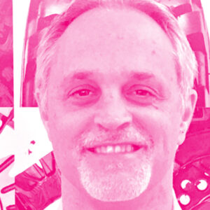 Kent Carson's headshot with a hot pink filter.