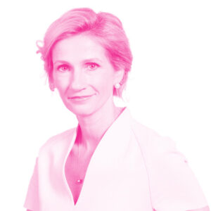 Kristina Siimar's headshot with a hot pink filter.