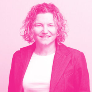 Leah Olson's headshot with a hot pink filter.