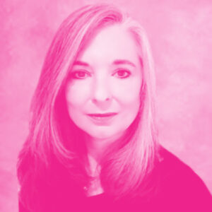 Lisa Graham's headshot with a hot pink filter.
