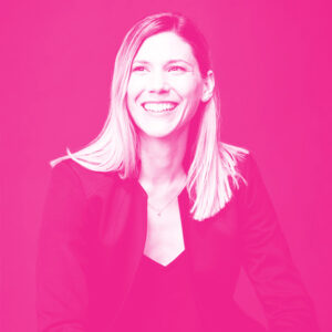 Marie-Chantal Leduc's headshot with a hot pink filter.