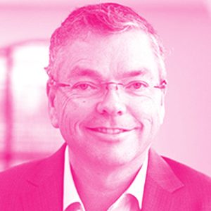 Mark Dobbin's headshot with hot pink filter