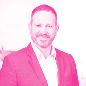 Michael Gietl's headshot with a hot pink filter.