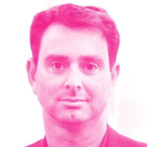 Michael Henson's headshot with a hot pink filter