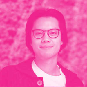 Nick Chen's headshot with a hot pink filter.