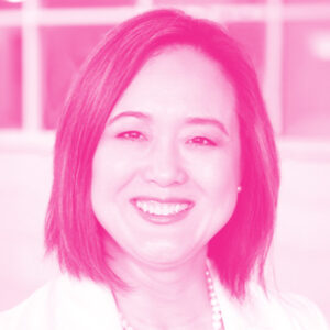 Sharon O'Sullivan's headshot with a hot pink filter.