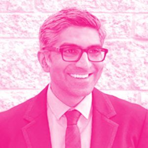 Jehangir Appoo's headshot with a hot pink filter.