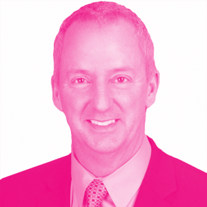 Marty Ellingsworth's headshot with a hot pink filter.
